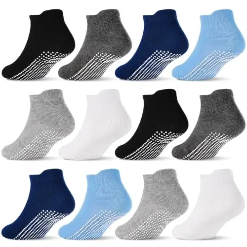 GRPSKCOS Non Slip Toddler Baby Socks 12 Pairs Anti Skid Ankle Socks for Girls Boys Grips Sock for 0-7 Years Children - 1