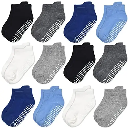GRPSKCOS Non Slip Toddler Baby Socks 12 Pairs Anti Skid Ankle Socks for Girls Boys Grips Sock for 0-7 Years Children - 1