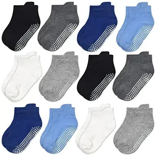 GRPSKCOS Non Slip Toddler Baby Socks 12 Pairs Anti Skid Ankle Socks for Girls Boys Grips Sock for 0-7 Years Children - 1