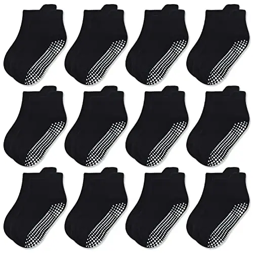 GRPSKCOS Non Slip Toddler Baby Socks 12 Pairs Anti Skid Ankle Socks for Girls Boys Grips Sock for 0-7 Years Children - 1