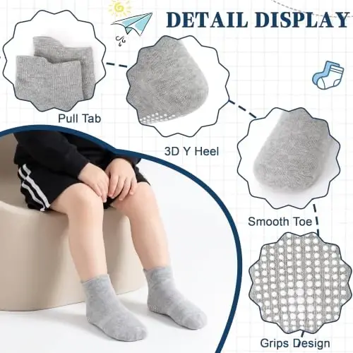 GRPSKCOS Non Slip Toddler Baby Socks 12 Pairs Anti Skid Ankle Socks for Girls Boys Grips Sock for 0-7 Years Children - 3