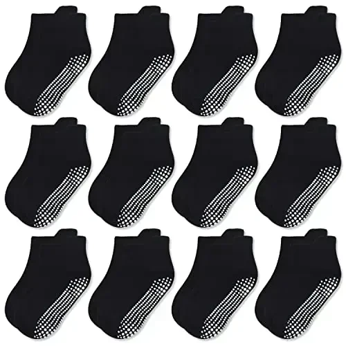GRPSKCOS Non Slip Toddler Baby Socks 12 Pairs Anti Skid Ankle Socks for Girls Boys Grips Sock for 0-7 Years Children 