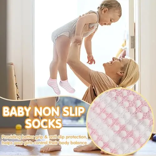 GRPSKCOS Non Slip Toddler Baby Socks 12 Pairs Anti Skid Ankle Socks for Girls Boys Grips Sock for 0-7 Years Children - 2
