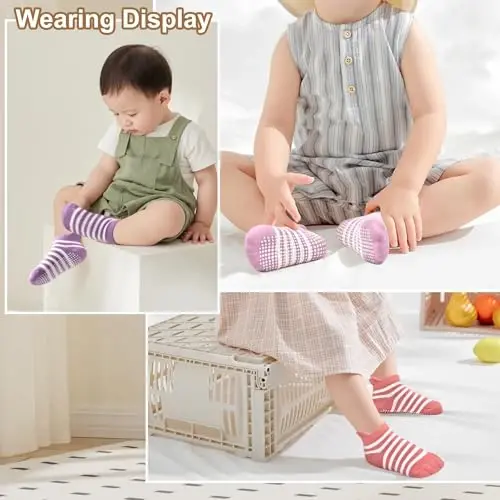 GRPSKCOS Non Slip Toddler Baby Socks 12 Pairs Anti Skid Ankle Socks for Girls Boys Grips Sock for 0-7 Years Children - 6