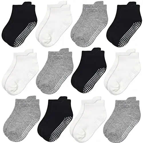 GRPSKCOS Non Slip Toddler Baby Socks 12 Pairs Anti Skid Ankle Socks for Girls Boys Grips Sock for 0-7 Years Children - 1