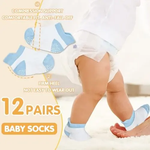 GRPSKCOS Non Slip Toddler Baby Socks 12 Pairs Anti Skid Ankle Socks for Girls Boys Grips Sock for 0-7 Years Children - 3