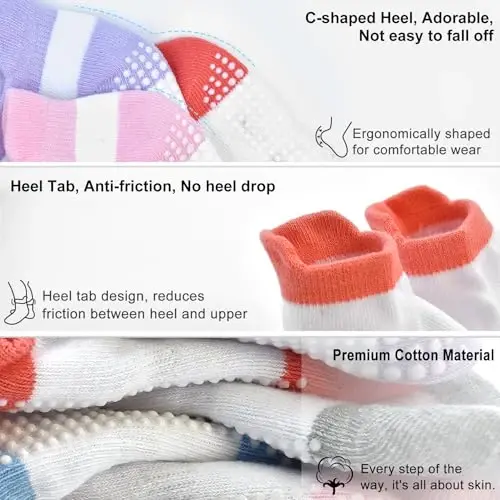 GRPSKCOS Non Slip Toddler Baby Socks 12 Pairs Anti Skid Ankle Socks for Girls Boys Grips Sock for 0-7 Years Children - 5