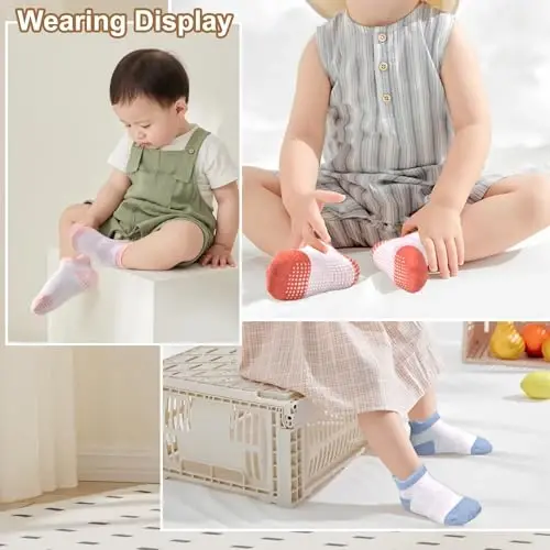 GRPSKCOS Non Slip Toddler Baby Socks 12 Pairs Anti Skid Ankle Socks for Girls Boys Grips Sock for 0-7 Years Children - 6