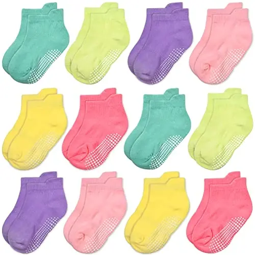 GRPSKCOS Non Slip Toddler Baby Socks 12 Pairs Anti Skid Ankle Socks for Girls Boys Grips Sock for 0-7 Years Children - 1