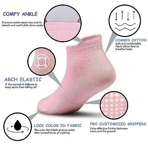 GRPSKCOS Non Slip Toddler Baby Socks 12 Pairs Anti Skid Ankle Socks for Girls Boys Grips Sock for 0-7 Years Children - 4