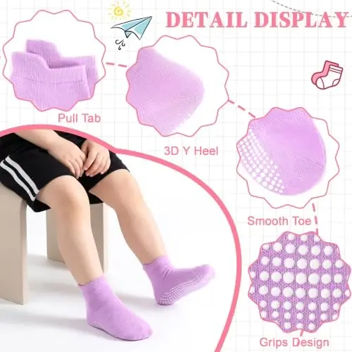 GRPSKCOS Non Slip Toddler Baby Socks 12 Pairs Anti Skid Ankle Socks for Girls Boys Grips Sock for 0-7 Years Children - GRPSKCOS (1)