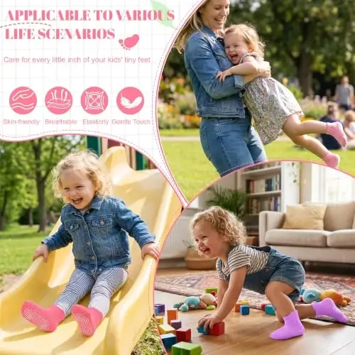 GRPSKCOS Non Slip Toddler Baby Socks 12 Pairs Anti Skid Ankle Socks for Girls Boys Grips Sock for 0-7 Years Children - 5