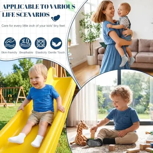 GRPSKCOS Non Slip Toddler Baby Socks 12 Pairs Anti Skid Ankle Socks for Girls Boys Grips Sock for 0-7 Years Children - 2