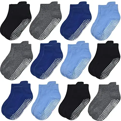 GRPSKCOS Non Slip Toddler Baby Socks 12 Pairs Anti Skid Ankle Socks for Girls Boys Grips Sock for 0-7 Years Children - MODAZONE
