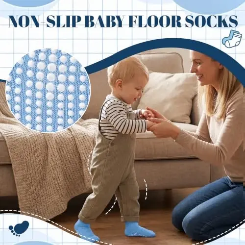 GRPSKCOS Non Slip Toddler Baby Socks 12 Pairs Anti Skid Ankle Socks for Girls Boys Grips Sock for 0-7 Years Children - GRPSKCOS (1)