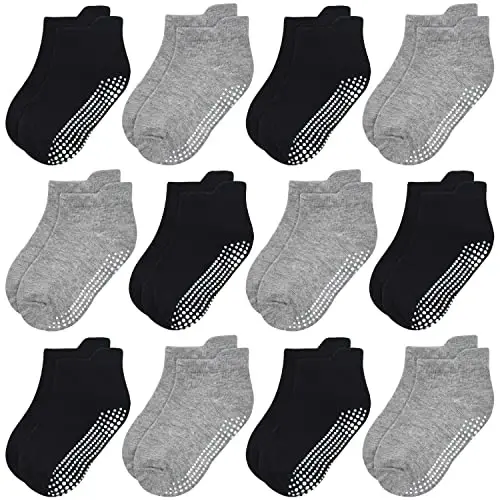 GRPSKCOS Non Slip Toddler Baby Socks 12 Pairs Anti Skid Ankle Socks for Girls Boys Grips Sock for 0-7 Years Children - MODAZONE
