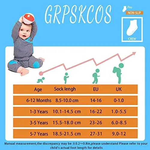 GRPSKCOS Non Slip Toddler Baby Socks 12 Pairs Anti Skid Ankle Socks for Girls Boys Grips Sock for 0-7 Years Children - 7