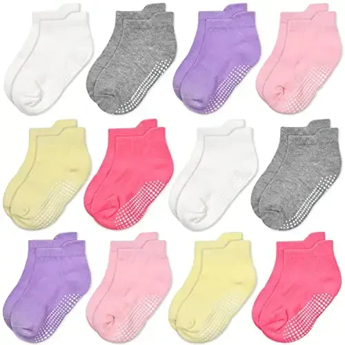 GRPSKCOS Non Slip Toddler Baby Socks 12 Pairs Anti Skid Ankle Socks for Girls Boys Grips Sock for 0-7 Years Children 