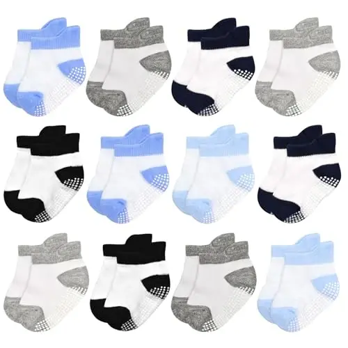 GRPSKCOS Non Slip Toddler Baby Socks 12 Pairs Anti Skid Ankle Socks for Girls Boys Grips Sock for 0-7 Years Children 