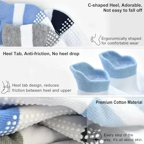 GRPSKCOS Non Slip Toddler Baby Socks 12 Pairs Anti Skid Ankle Socks for Girls Boys Grips Sock for 0-7 Years Children - 4