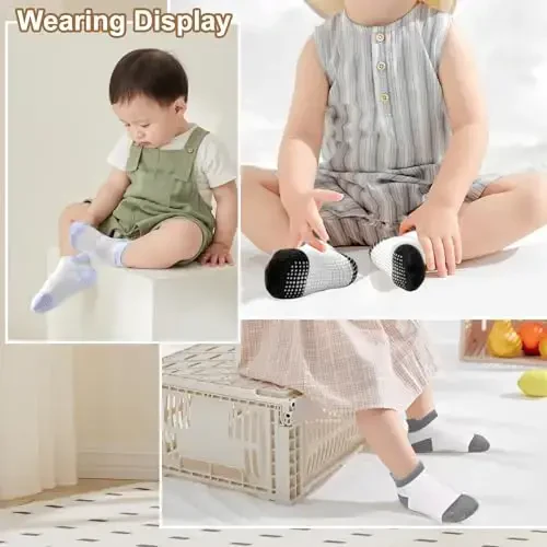 GRPSKCOS Non Slip Toddler Baby Socks 12 Pairs Anti Skid Ankle Socks for Girls Boys Grips Sock for 0-7 Years Children - 6