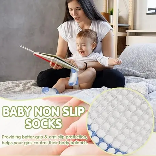 GRPSKCOS Non Slip Toddler Baby Socks 12 Pairs Anti Skid Ankle Socks for Girls Boys Grips Sock for 0-7 Years Children - 2