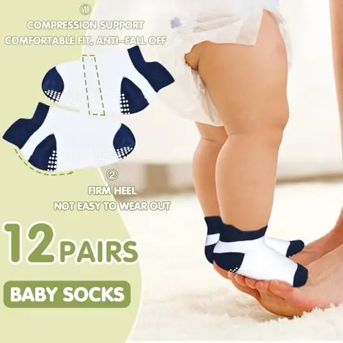 GRPSKCOS Non Slip Toddler Baby Socks 12 Pairs Anti Skid Ankle Socks for Girls Boys Grips Sock for 0-7 Years Children - 3