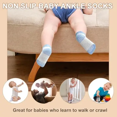 GRPSKCOS Non Slip Toddler Baby Socks 12 Pairs Anti Skid Ankle Socks for Girls Boys Grips Sock for 0-7 Years Children - 5
