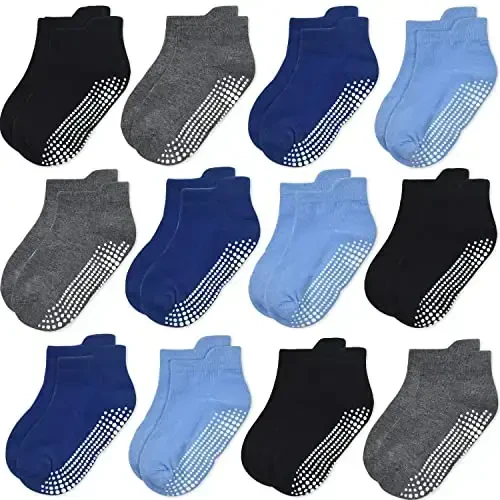 GRPSKCOS Non Slip Toddler Baby Socks 12 Pairs Anti Skid Ankle Socks for Girls Boys Grips Sock for 0-7 Years Children - MODAZONE