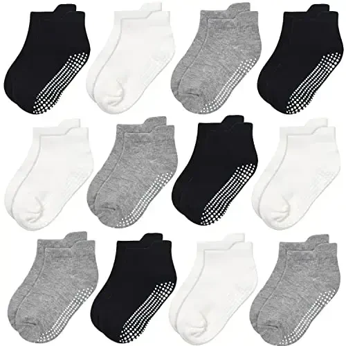 GRPSKCOS Non Slip Toddler Baby Socks 12 Pairs Anti Skid Ankle Socks for Girls Boys Grips Sock for 0-7 Years Children - 1