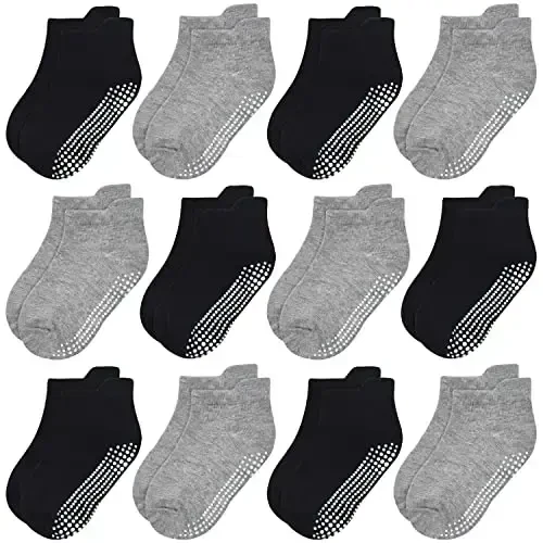 GRPSKCOS Non Slip Toddler Baby Socks 12 Pairs Anti Skid Ankle Socks for Girls Boys Grips Sock for 0-7 Years Children - MODAZONE