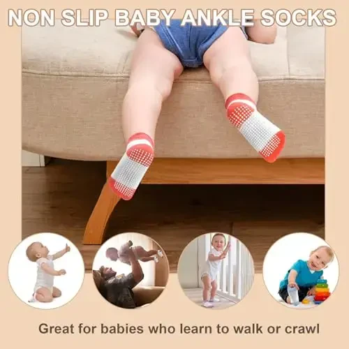 GRPSKCOS Non Slip Toddler Baby Socks 12 Pairs Anti Skid Ankle Socks for Girls Boys Grips Sock for 0-7 Years Children - 4