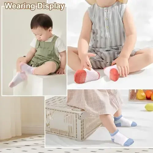 GRPSKCOS Non Slip Toddler Baby Socks 12 Pairs Anti Skid Ankle Socks for Girls Boys Grips Sock for 0-7 Years Children - 6