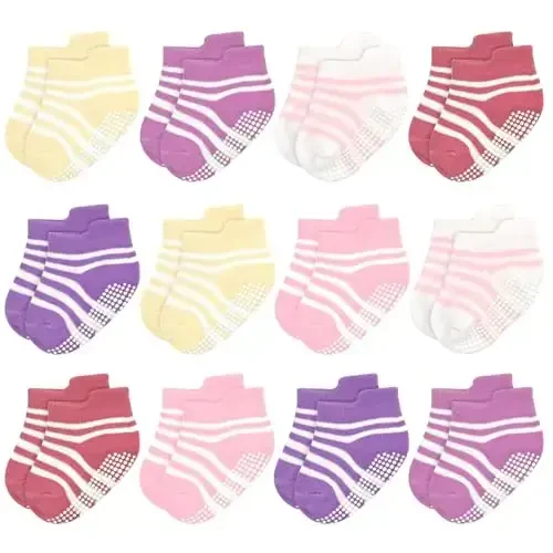 GRPSKCOS Non Slip Toddler Baby Socks 12 Pairs Anti Skid Ankle Socks for Girls Boys Grips Sock for 0-7 Years Children - 1