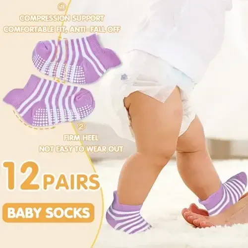 GRPSKCOS Non Slip Toddler Baby Socks 12 Pairs Anti Skid Ankle Socks for Girls Boys Grips Sock for 0-7 Years Children - 3