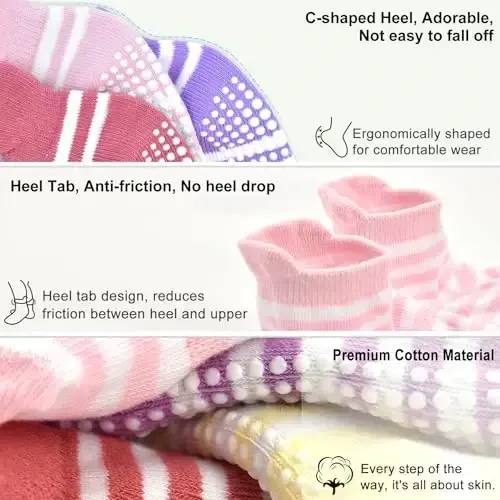 GRPSKCOS Non Slip Toddler Baby Socks 12 Pairs Anti Skid Ankle Socks for Girls Boys Grips Sock for 0-7 Years Children - 4