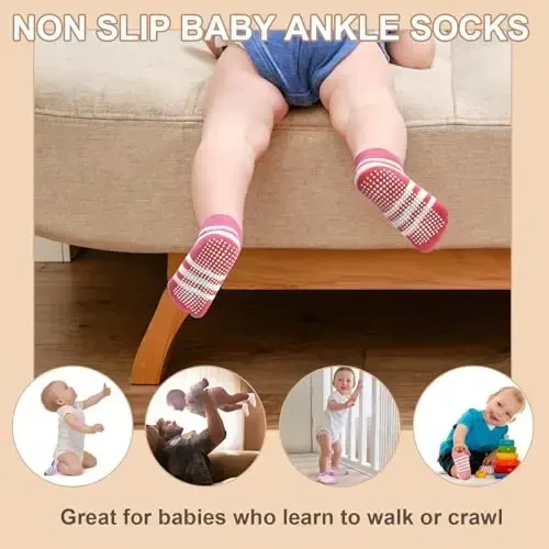 GRPSKCOS Non Slip Toddler Baby Socks 12 Pairs Anti Skid Ankle Socks for Girls Boys Grips Sock for 0-7 Years Children - 5