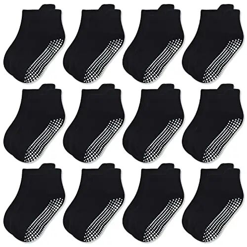 GRPSKCOS Non Slip Toddler Baby Socks 12 Pairs Anti Skid Ankle Socks for Girls Boys Grips Sock for 0-7 Years Children - GRPSKCOS