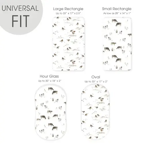 GRSSDER Chokuvchan Ultra Yumshoq Bassinet Matras Jildlari 2 Paket, Universal O'rnatilgan Baby Cradle Moses Savati Oval To'rtburchak Standart Pad Xavfsiz va Qulay, O'g'il bolalar uchun yoqimli Hayvonlar Bosma Bassinet Jild - 5