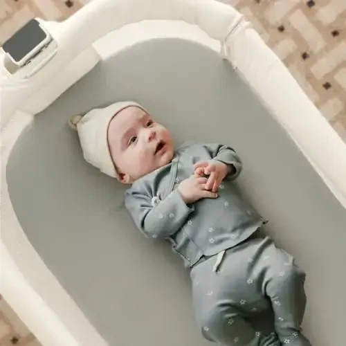 GRSSDER Cho‘ziluvchan Ultra Yumshoq O‘rnatilgan Bassinet choyshab 2 to‘plami, Bassinetlar uchun universal mos Baby Cradle Moses savati Oval to‘rtburchaklar matrasi Xavfsiz va qulay, Qizlar uchun Jersi Bassinet choyshablari, Oq/kulrang - 5