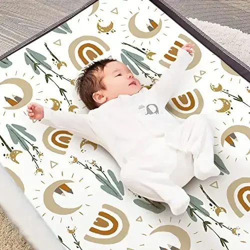 GRSSDER Stretchy Pack and Play Sheets, Ultra Soft Jersey Knit Fitted Pack n Play Sheets Set 2 Pack, Portable/Mini Cribs Sheets for Girls and Boys, Rainbow Pattern - 3