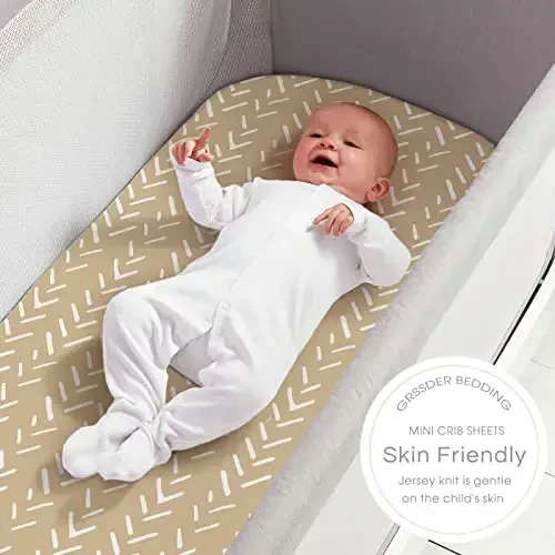 GRSSDER Stretchy Pack and Play Sheets, Ultra Soft Jersey Knit Fitted Pack n Play Sheets Set 2 Pack, Portable/Mini Cribs Sheets for Girls and Boys, Rainbow Pattern - 5