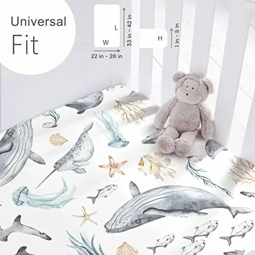 GRSSDER Stretchy Super Soft Jersey Knit Fitted Pack n Play Sheets Set 2 Pack,Portable/Mini Crib Sheets Snug and Safe,Beautiful Marine Organism for Boys and Girls - 4