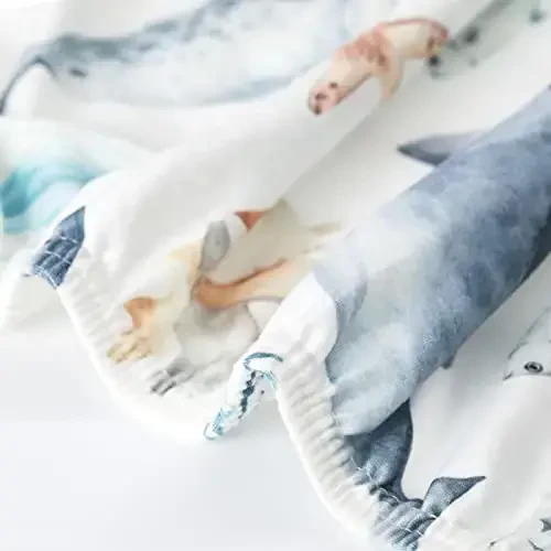 GRSSDER Stretchy Super Soft Jersey Knit Fitted Pack n Play Sheets Set 2 Pack,Portable/Mini Crib Sheets Snug and Safe,Beautiful Marine Organism for Boys and Girls - 6