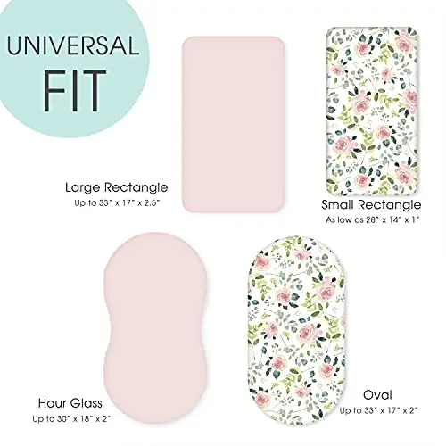 GRSSDER Stretchy Ultra Soft Baby Fitted Bassinet Sheet Set 2 Pack, Universal Cradle for Rectangle, Oval, or Hourglass Pad/Mattress, Pink Rose Sheets Girls - 5