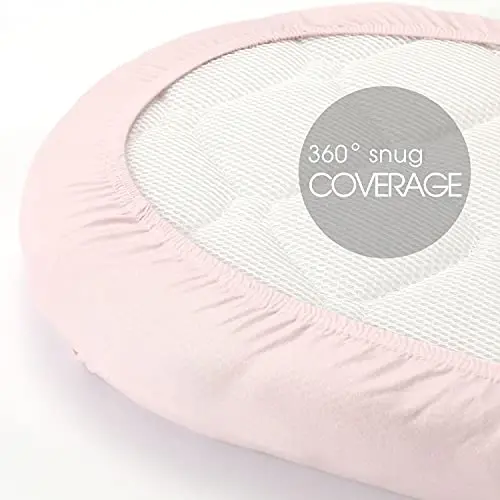 GRSSDER Stretchy Ultra Soft Baby Fitted Bassinet Sheet Set 2 Pack, Universal Cradle for Rectangle, Oval, or Hourglass Pad/Mattress, Pink Rose Sheets Girls - 6