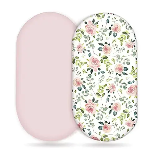GRSSDER Stretchy Ultra Soft Baby Fitted Bassinet Sheet Set 2 Pack, Universal Cradle for Rectangle, Oval, or Hourglass Pad/Mattress, Pink Rose Sheets Girls - GRSSDER