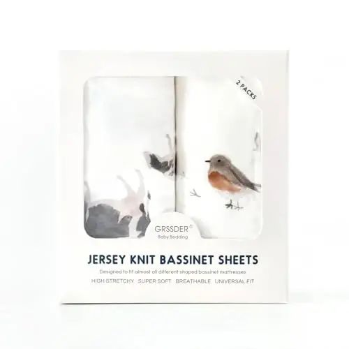 GRSSDER Stretchy Ultra Soft Bassinet Mattress Sheets 2 Pack, Universal Fitted for Baby Cradle Moses Basket Oval Rectangle Standard Pad Safe and Snug, Cute Animal Print Bassinet Sheet for Boys - GRSSDER (1)