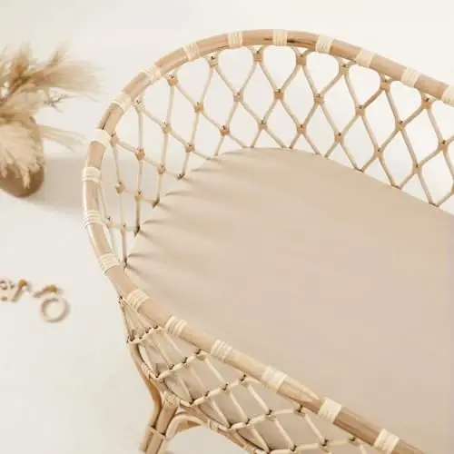 GRSSDER Stretchy Ultra Soft Fitted Bassinet Sheet 2 Pack, Universal Fit for Bassinets Baby Cradle Moses Basket Oval Rectangle Mattress Safe and Snug, Jersey Bassinet Sheets for Girls, Cream/Beige - GRSSDER (1)