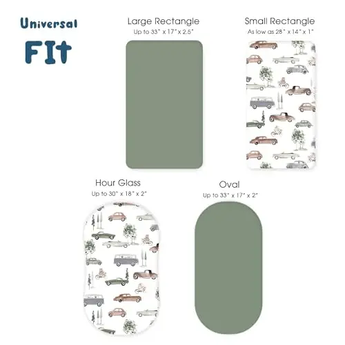 GRSSDER Stretchy Ultra Soft Fitted Bassinet Sheet Set 2 Pack, Universal Fit for Bassinets Baby Cradle Moses Basket Oval Rectangle Mattress Safe and Snug, Stylish Bassinet Sheets of Cars Print for Boys - 5